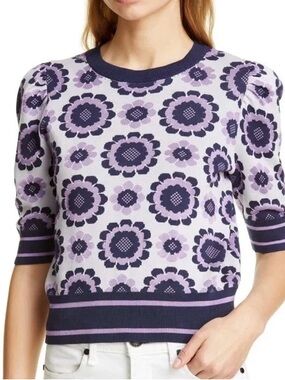 kate spade Lavender and Navy Floral Knit Crewneck Sweater